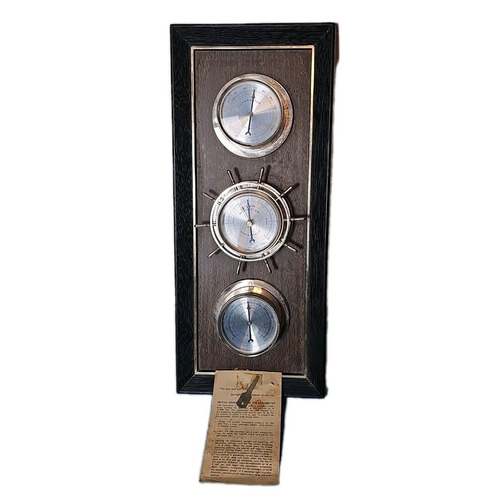 Vtg Springfield Weather Wall Thermometer Barometer Humidity With Key